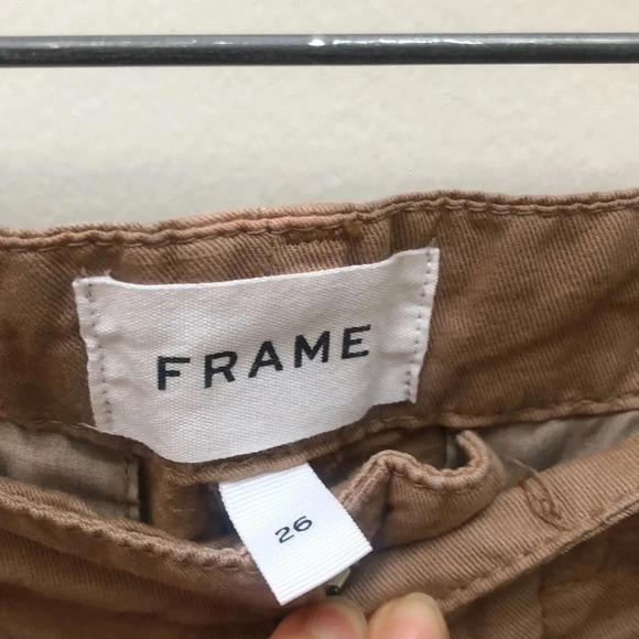 FRAME Le Tomboy Ripped Trouser Washed Dark Sand Distressed Size 26 NWT - Picture 6 of 9